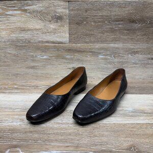 Lauren Ralph Lauren Brown Leather Croc Embossed Block Heels Women's Size 8.5